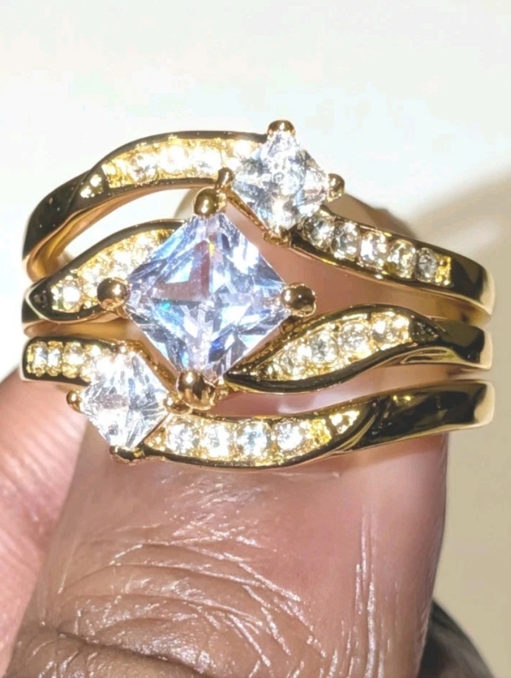 3Ct Lab-Created Diamond Engagement Bridal Ring Set 14K Yellow Gold Plated Sz 10